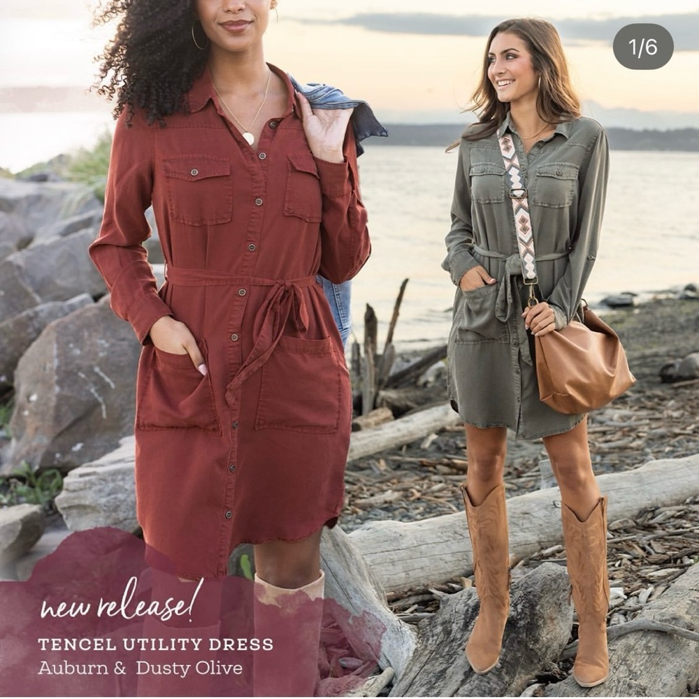 Grace & Lace Long Sleeve Dress - Rust & Olive